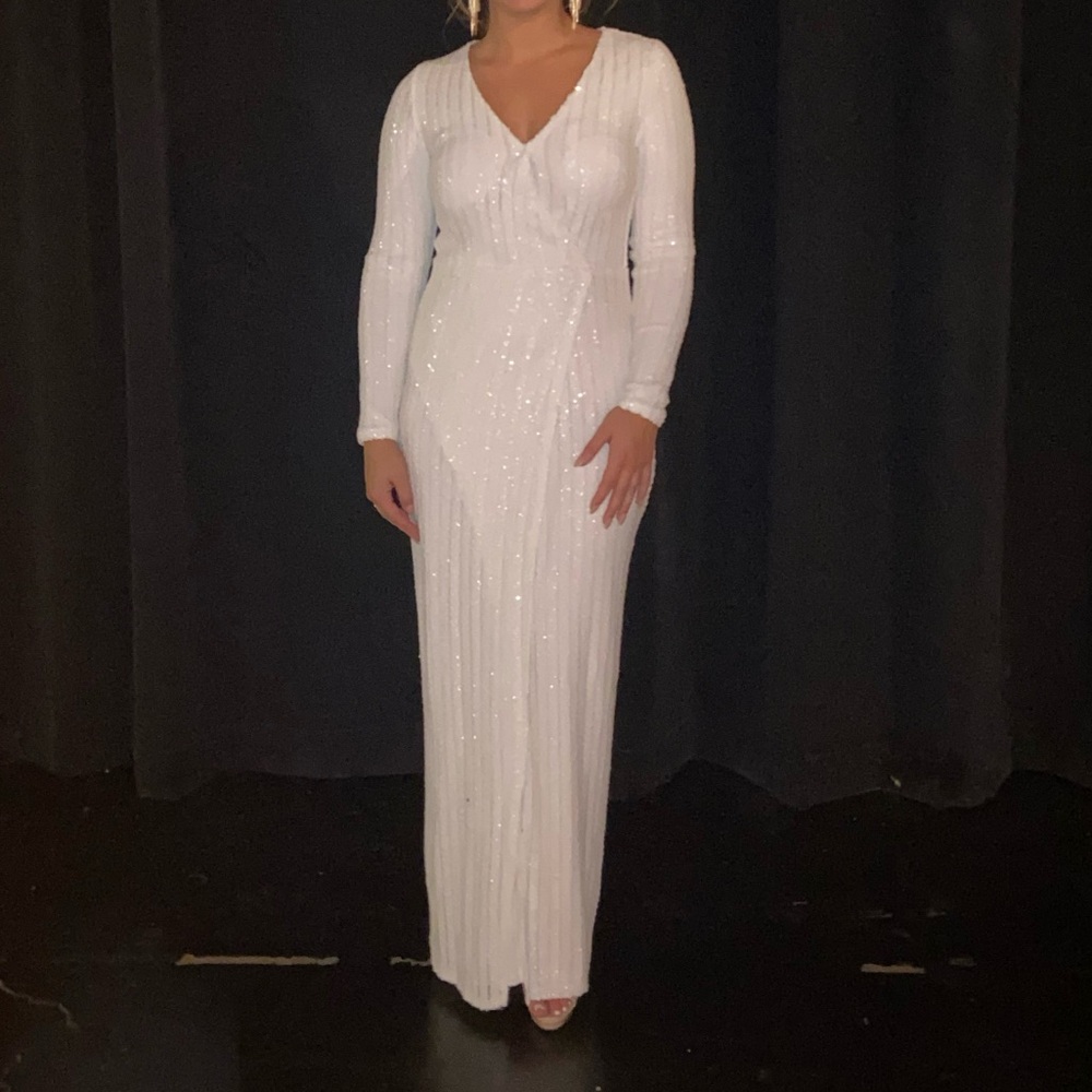 White fully beaded gown